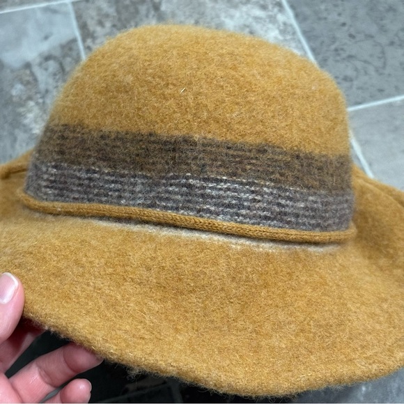 Wool Bucket Fedora Hat Stripe Detailed Wired Short‎ Brim OSFM